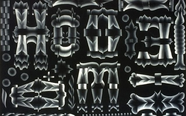 White abstract calligraphy on black paper